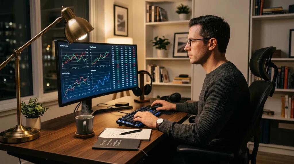 Analista a estudar mercados e odds de apostas UFC num ecrã